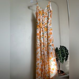 Orange floral maxi dress with buttons